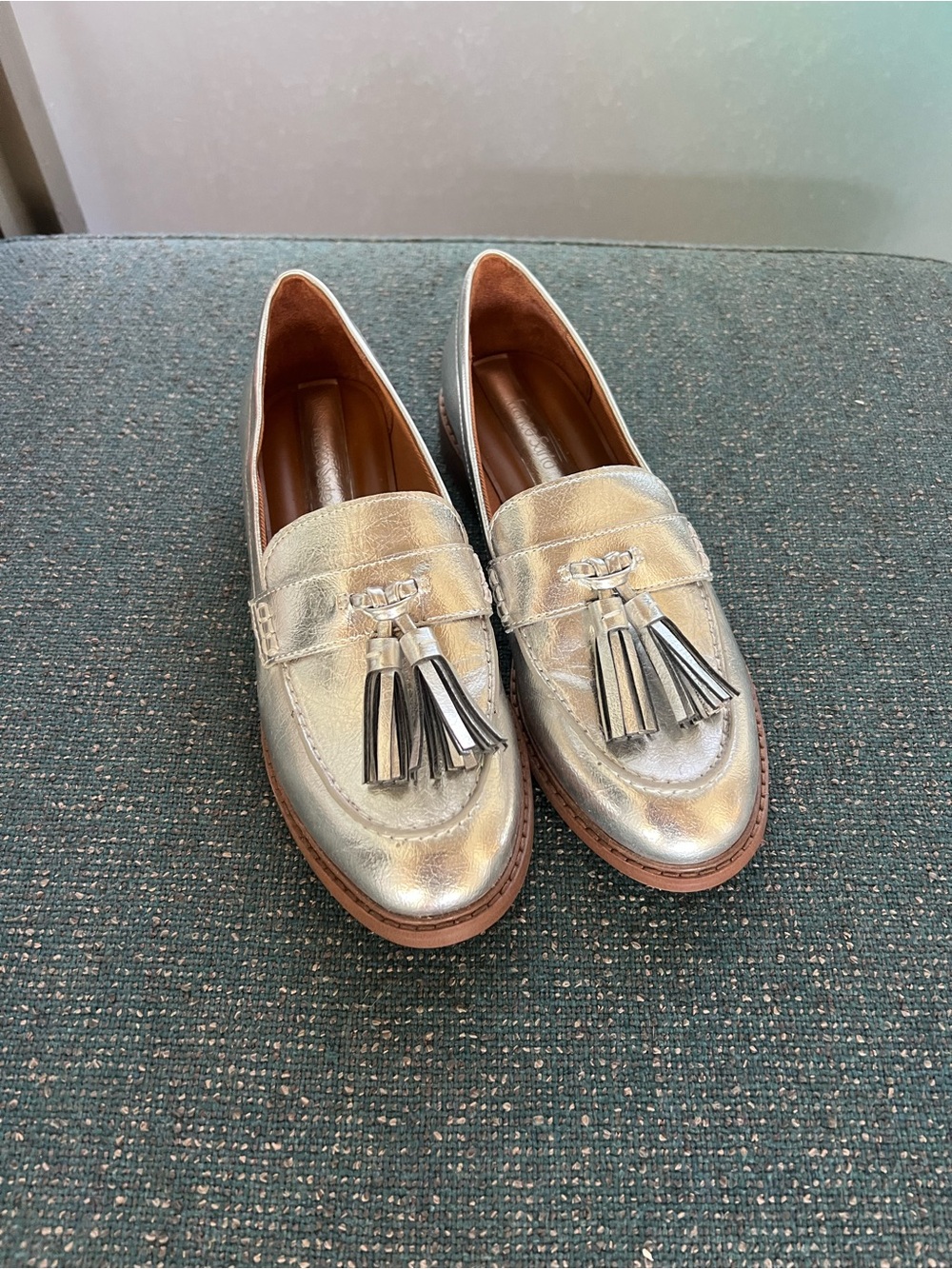 Franco Sarto Metallic Silver Tassel Loafers